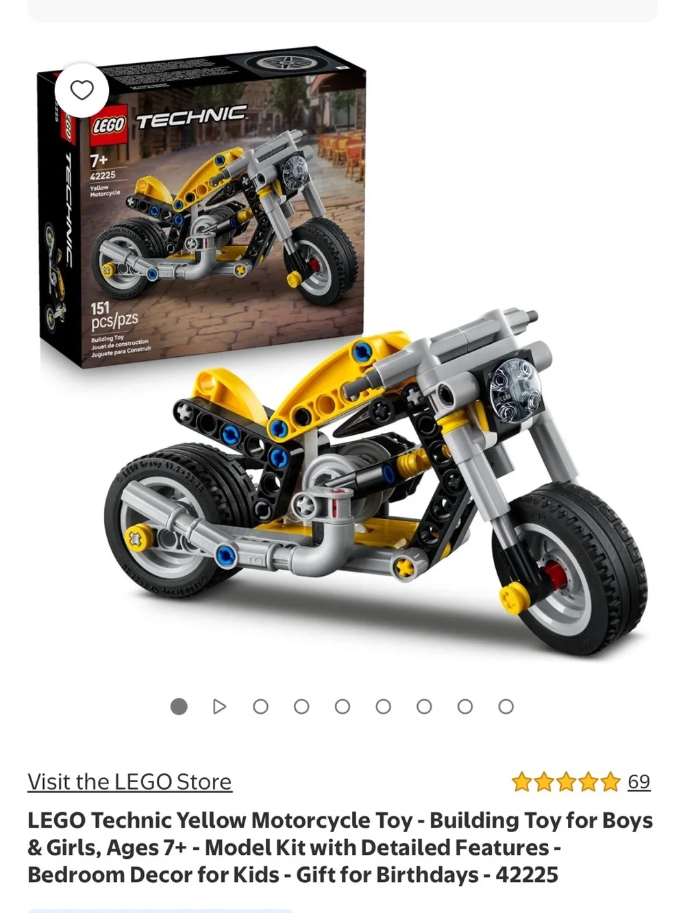 Lego Technic Yellow and Gray Motorcycle Model 42225 COLLECTIBLES